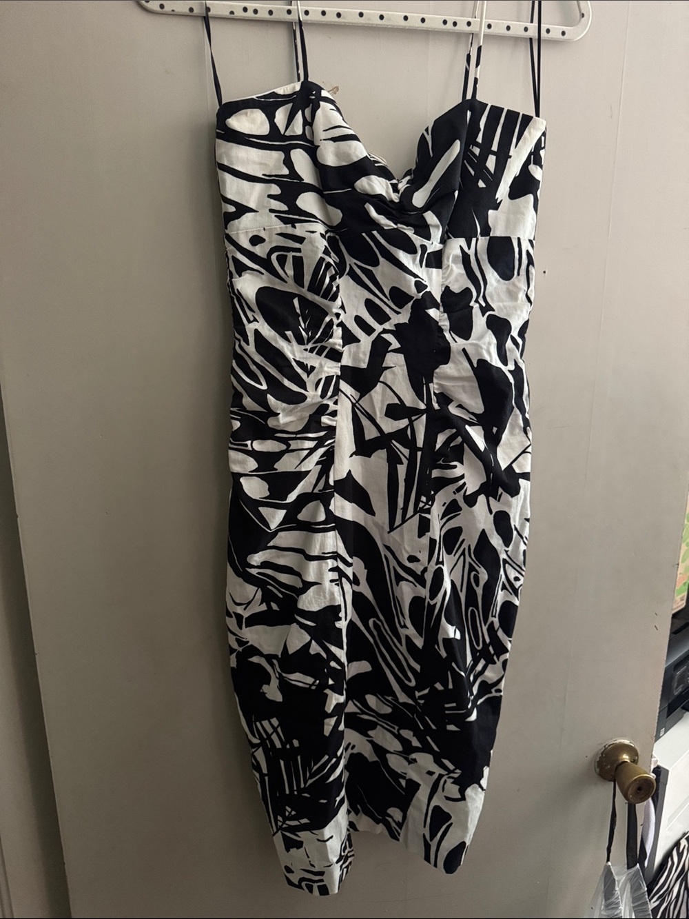 Cache Black and White Abstract Strapless Dress